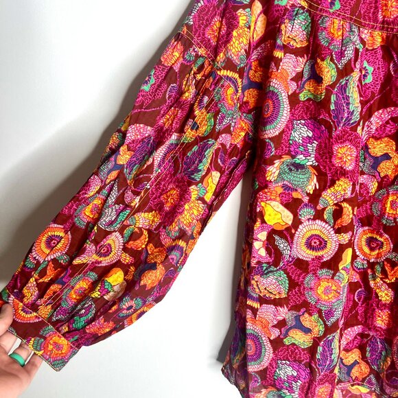 Ivy Jane Poetry In Motion Blouse Balloon Sleeves Fall Floral Colorful Boho Sz L - Picture 5 of 7
